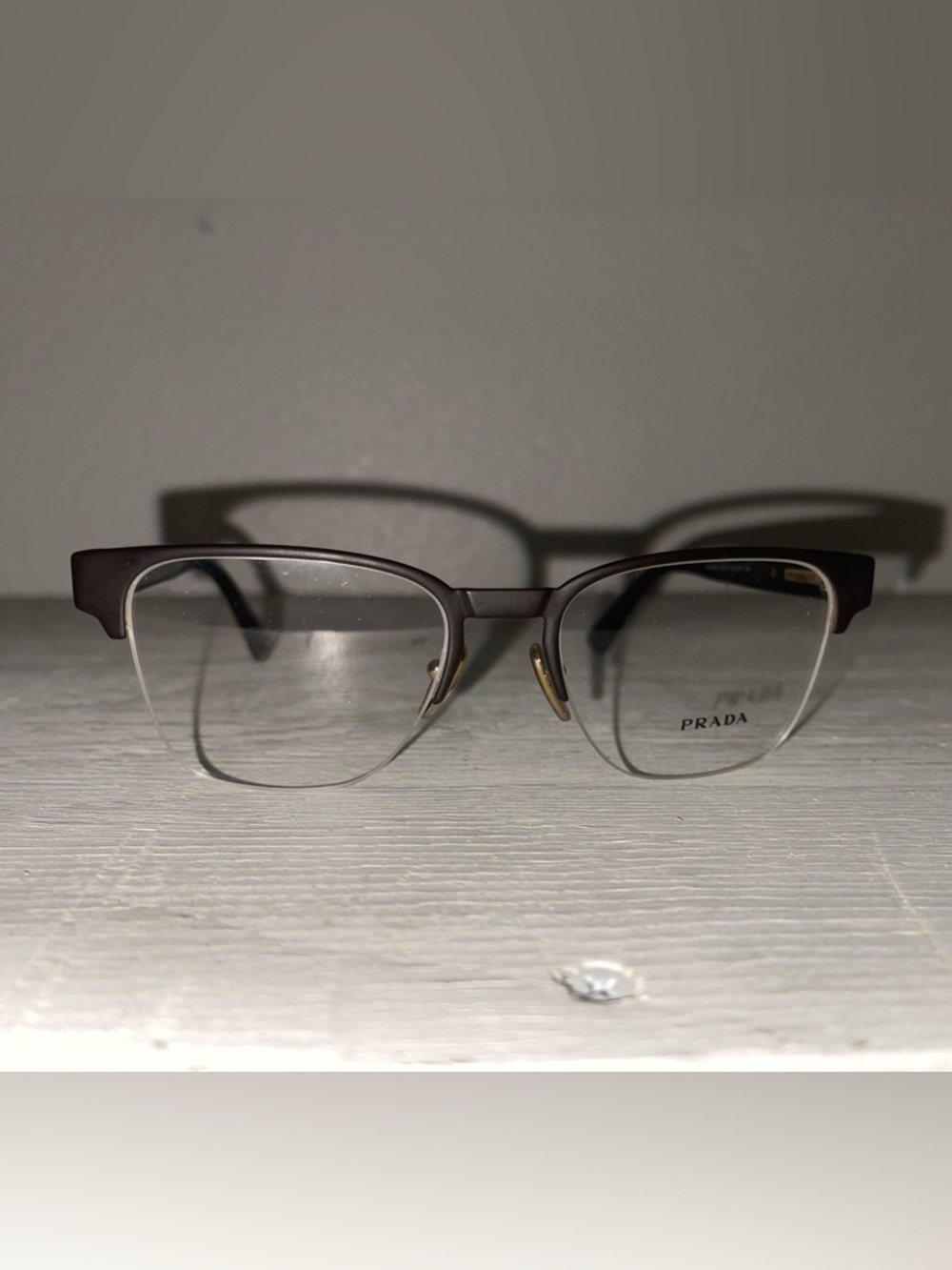 Prada Brown Browline Glasses with Gold Accents
